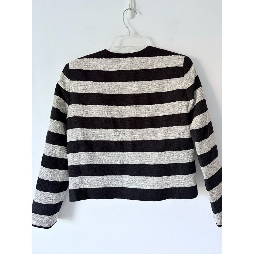 Alice + Olivia Textured Black Cream Silver Thread Horizontal Stripe Crop Jacket - Picture 6 of 10